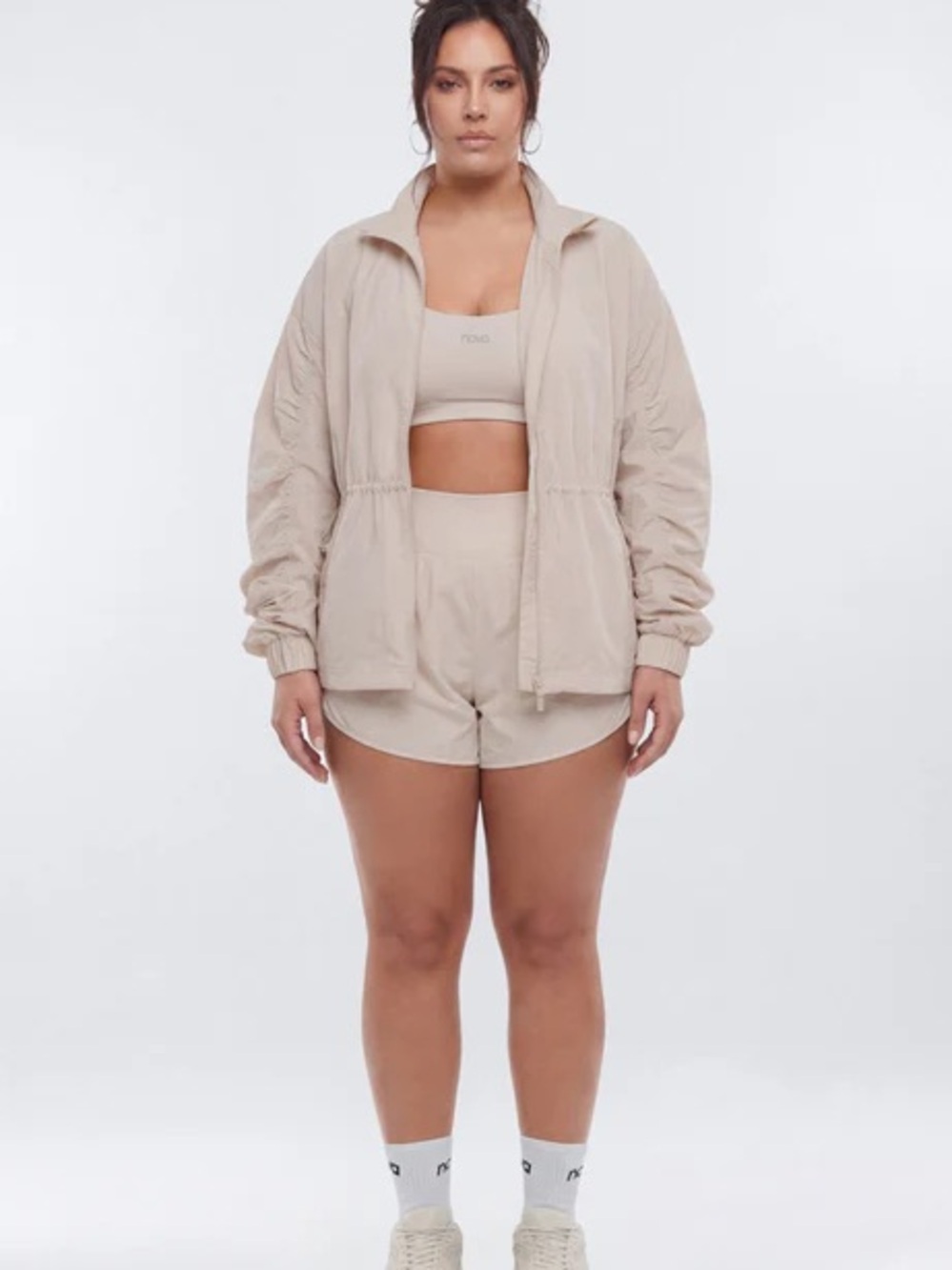 Cream Ruched Funnel Neck Jacket - Picture 16 of 17